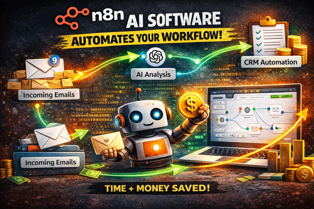 n8n AI Software workflow automation example showing AI analysis and CRM integration
