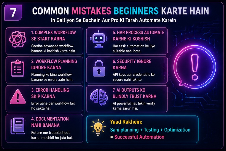 Common n8n workflow mistakes beginners make including poor planning, security issues and workflow errors