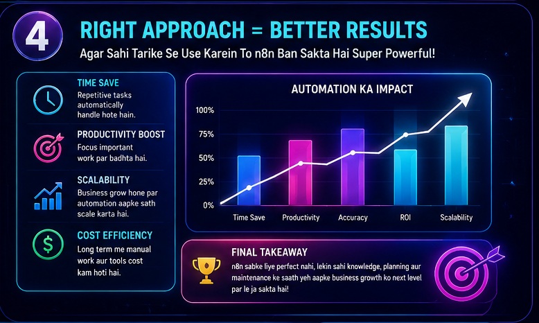 n8n automation benefits, productivity gains, scalability impact and business results compared with potential risks