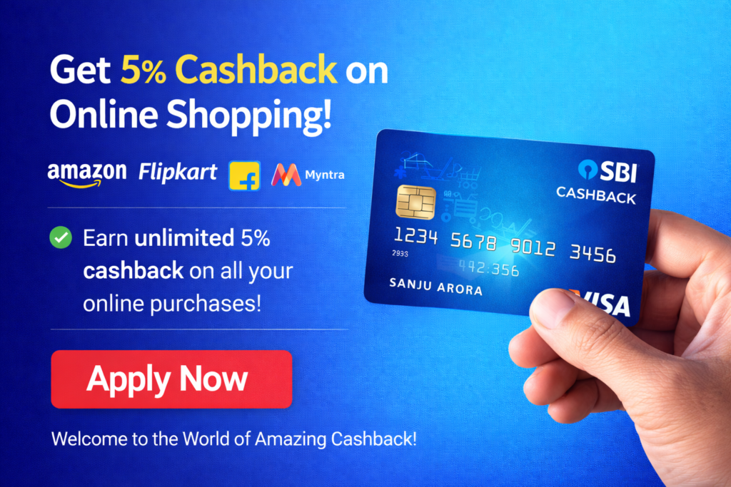 SBI Cashback Credit Card giving 5% unlimited cashback on online shopping purchases in India