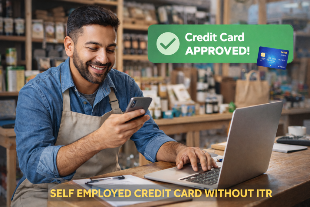 Self employed credit card without ITR approval notification on mobile screen