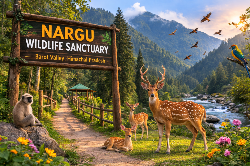 Nargu Wildlife Sanctuary in Barot Valley Himachal Pradesh forest and river view