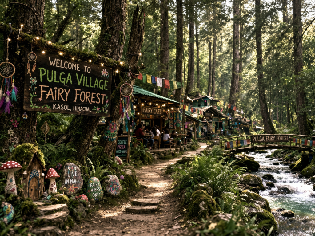 pulga village fairy forest kasol parvati valley pine forest stream scenic view