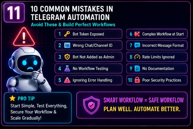 n8n se telegram automation kaise kare common beginner mistakes including bot token errors testing and security issues
