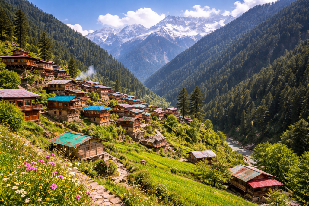 tosh village kasol himachal pradesh scenic mountain view travel destination