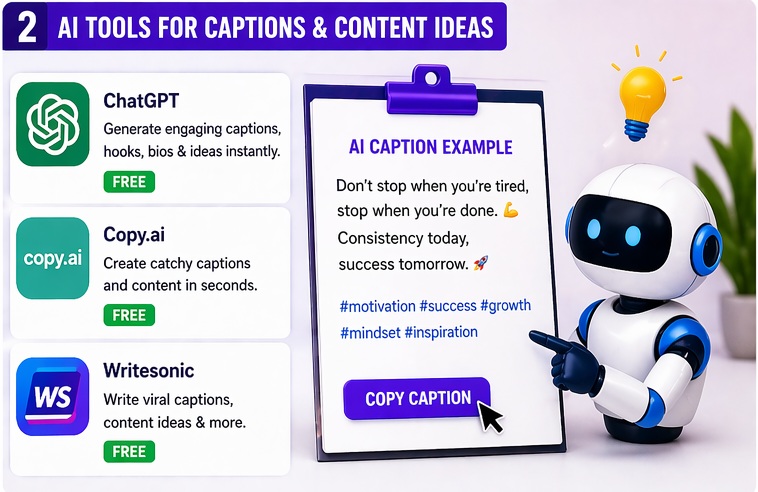 free ai tools for instagram growth captions and content ideas