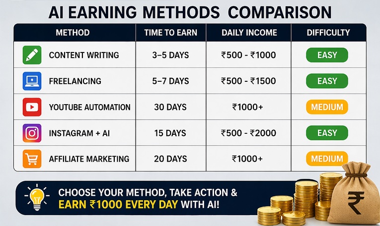 AI se 1000 roz kaise kamaye comparison