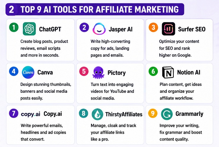 Best AI Tools for Affiliate Marketing top tools list