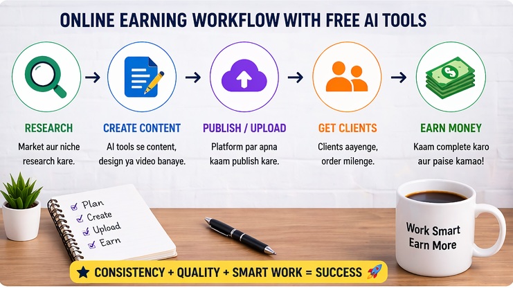 free ai tools se online earning kaise start kare workflow