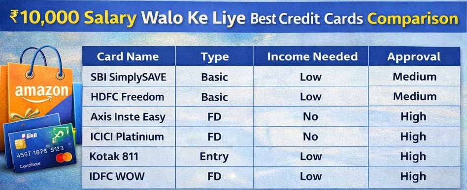 10000 salary credit card comparison