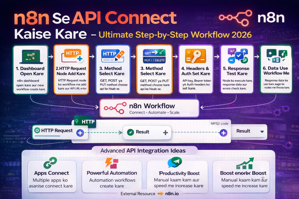n8n se api connect kaise kare is workflow me http request node aur api integration ka complete process step by step dikhaya gaya hai