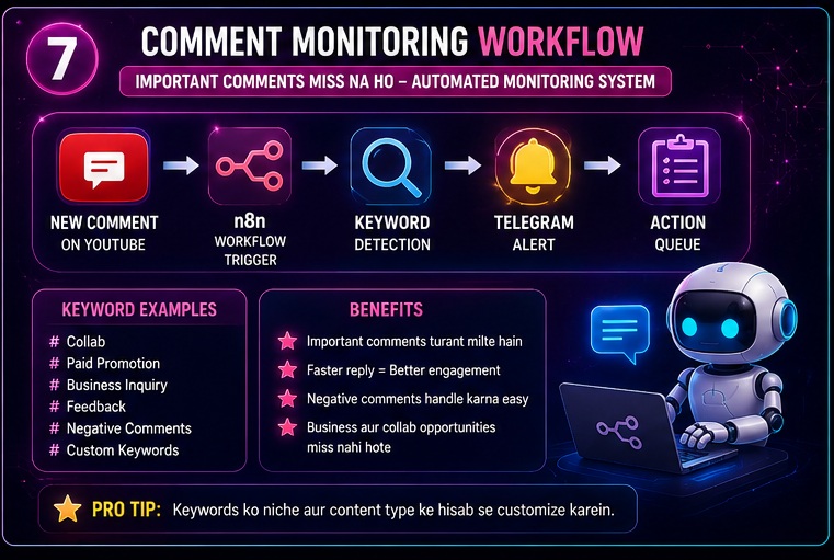 n8n youtube comment monitoring workflow with keyword detection telegram alerts engagement tracking and audience management