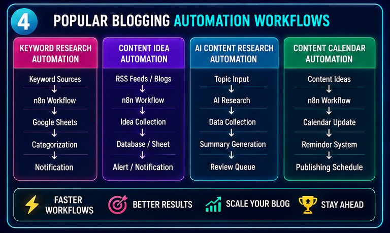 n8n se blogging automation kaise kare keyword research automation content idea automation AI content research and content calendar workflows
