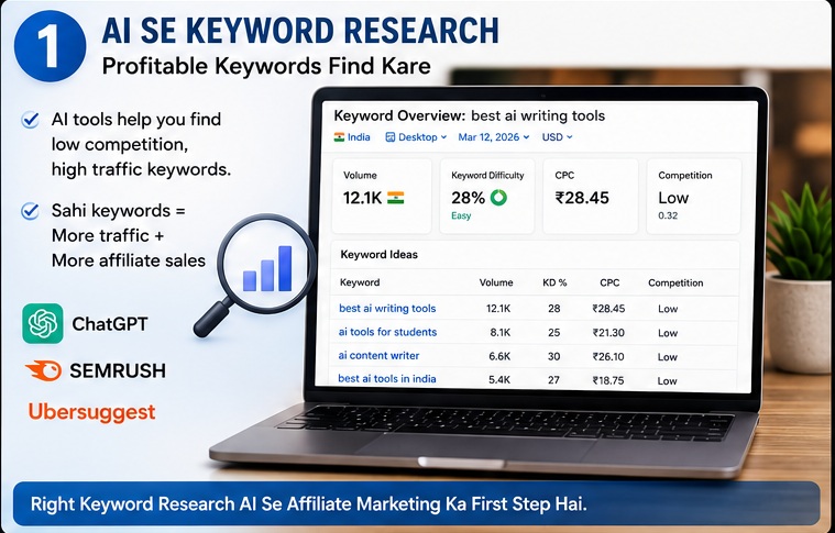 AI Se Affiliate Marketing Kaise Kare using AI keyword research