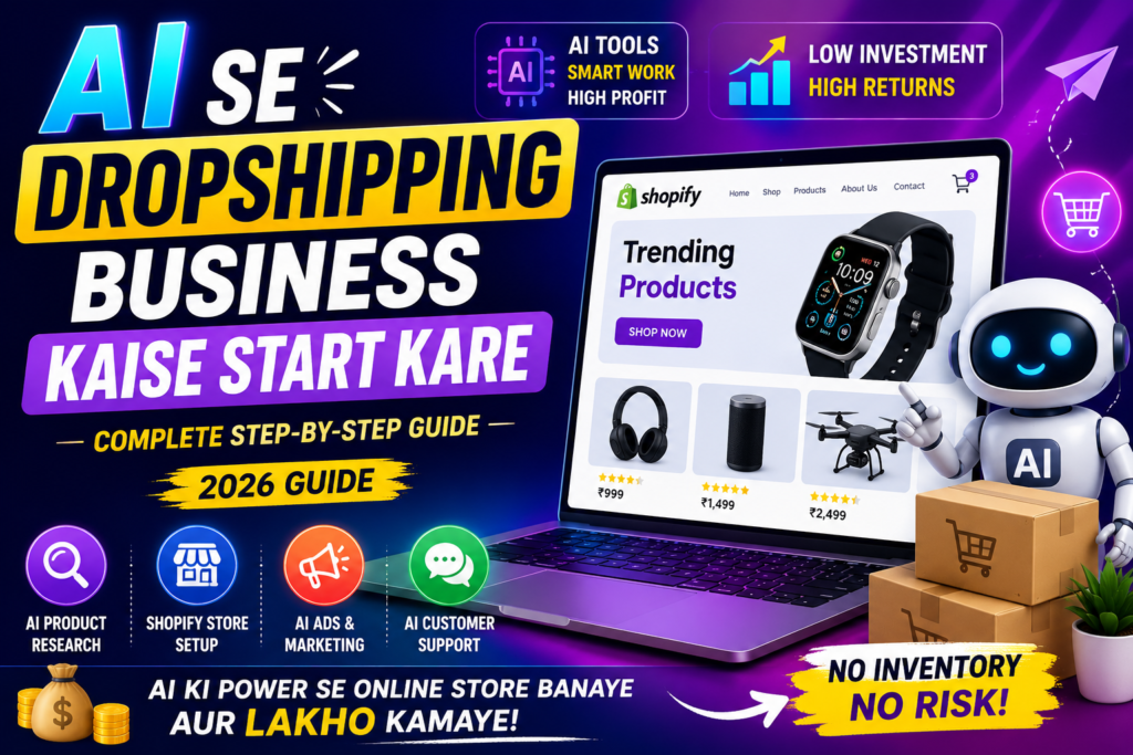 AI Se Dropshipping Business Kaise Start Kare complete beginner guide with AI tools and Shopify store setup