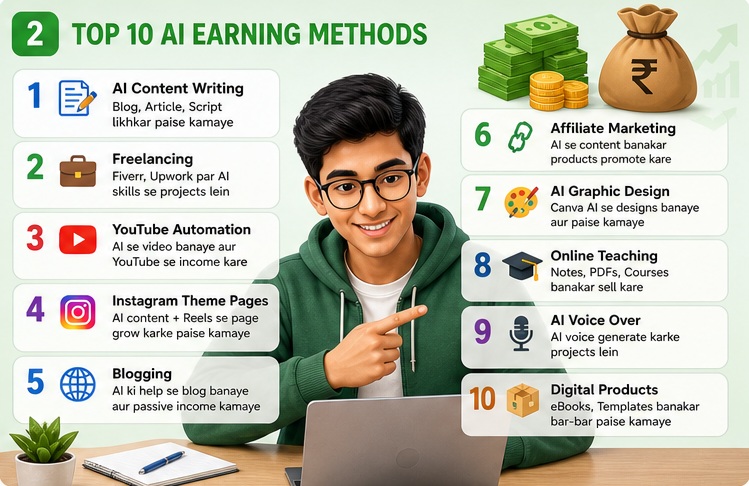 Students ke liye AI se paise kamane ke 10 best tarike methods