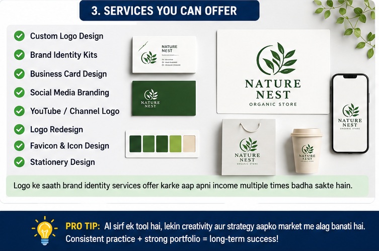 AI Logo Design services including branding kits business cards and social media branding