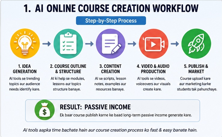 AI Online Course Income guide showing complete AI course creation workflow