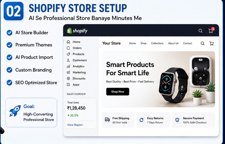 AI Se Dropshipping Business Kaise Start Kare with Shopify store setup