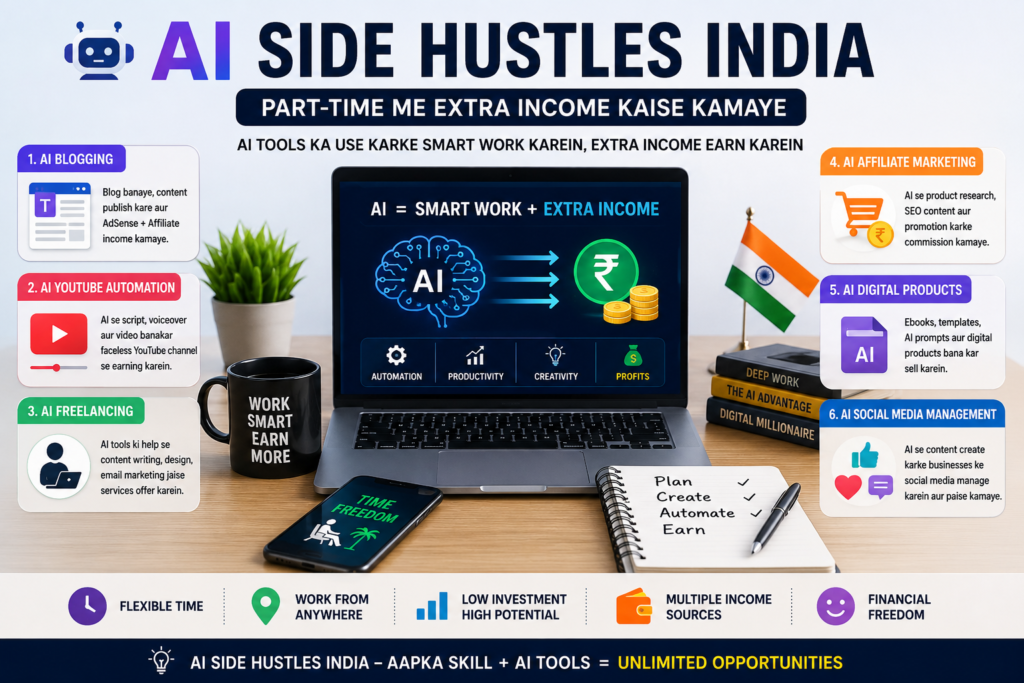 AI Side Hustles India guide for part-time online income