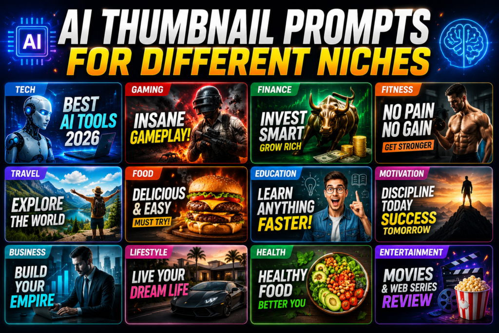 AI thumbnail prompts for different YouTube niches and viral thumbnail ideas in 2026