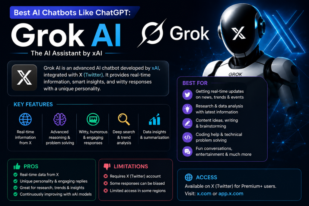 Best AI Chatbots Like ChatGPT Grok AI review with features pros and real time AI capabilities