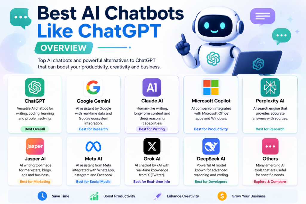 Best AI Chatbots Like ChatGPT overview comparison with top AI alternatives for productivity and content creation
