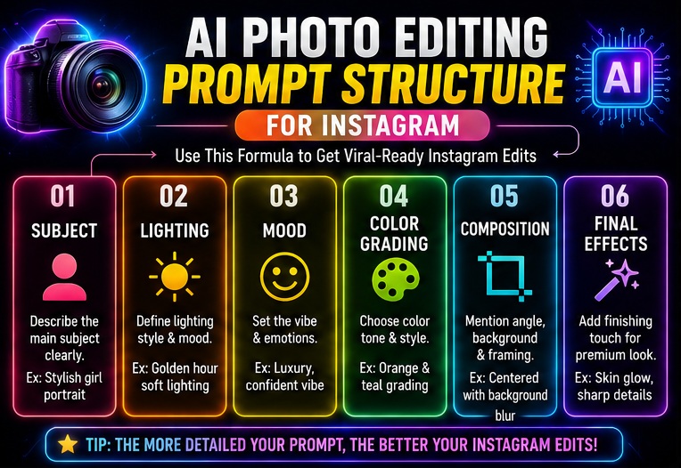 Best AI photo editing prompts for Instagram structure for cinematic Instagram edits