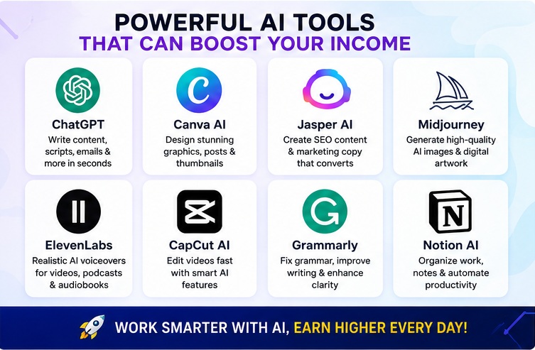 Best AI Tools for Making Money Online including ChatGPT Canva and Midjourney