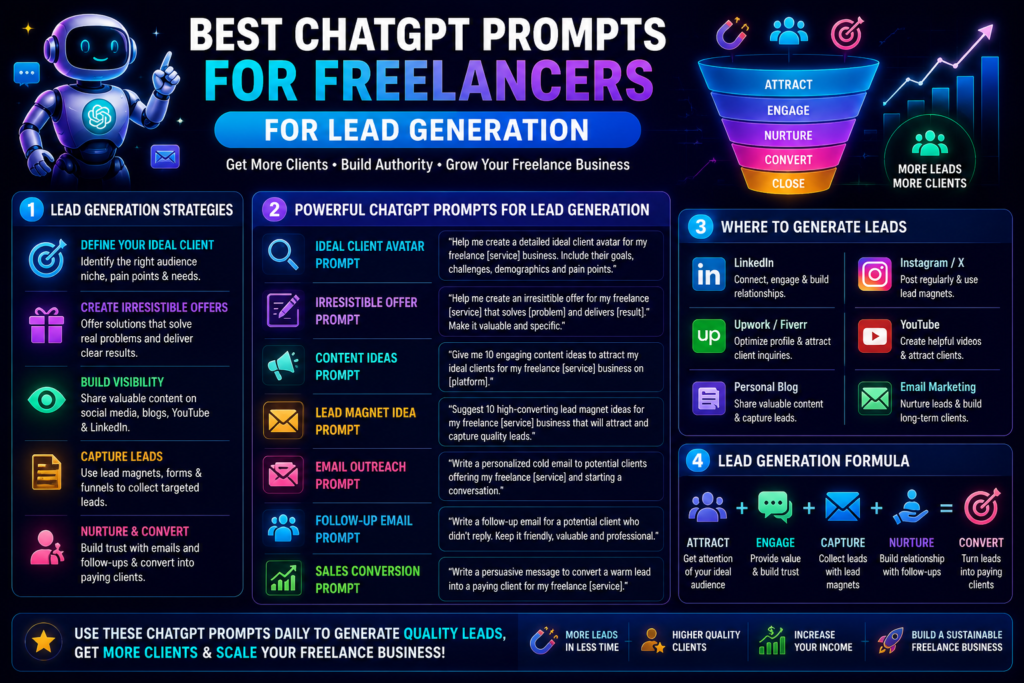 Best ChatGPT Prompts for Freelancers for lead generation client acquisition email outreach LinkedIn networking and freelance business growth