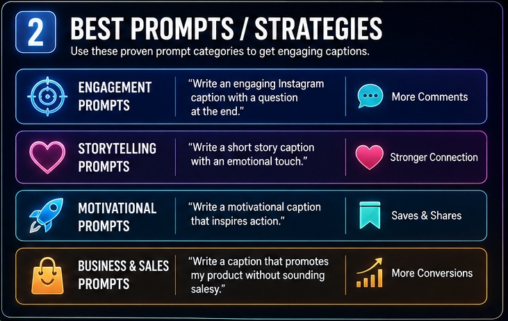Best ChatGPT Prompts for Instagram Captions including engagement storytelling motivational and business caption strategies