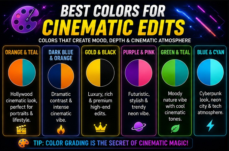 Best colors for Cinematic photo editing AI prompts and cinematic color grading