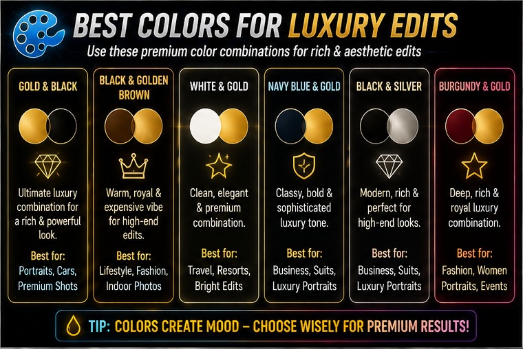 Best colors for Luxury lifestyle AI prompts for photos and premium cinematic color grading