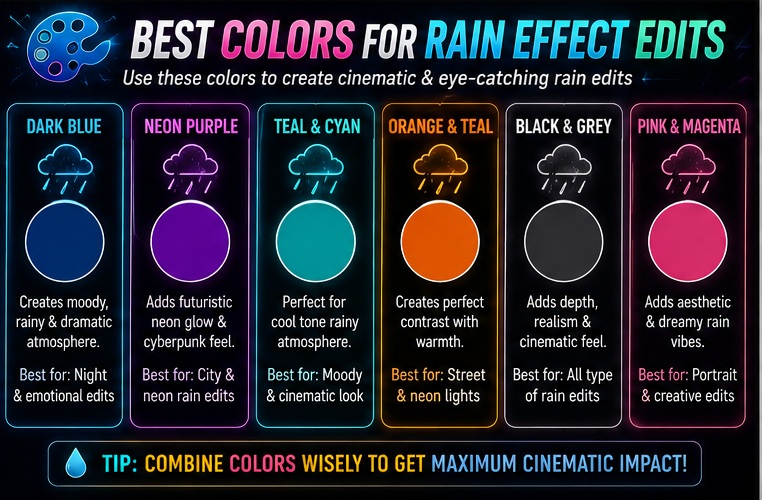 Best colors for Rain effect AI photo editing prompts and cinematic rainy color grading