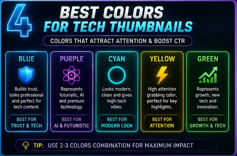Best colors for Tech YouTube thumbnail prompt ideas and futuristic tech thumbnails