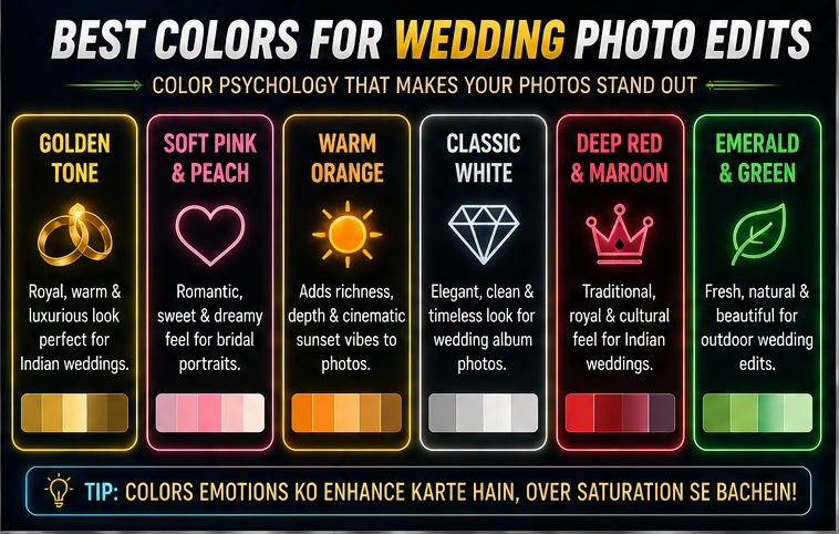 Best colors for Wedding photo AI editing prompts and cinematic wedding color grading