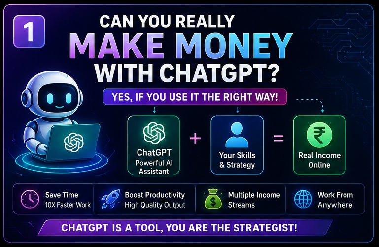 Can You Really Make Money With ChatGPT framework showing AI assistant, skills, strategy and online income process