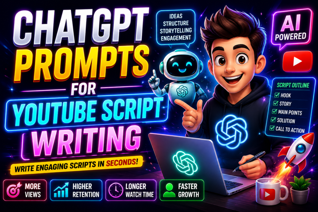 ChatGPT Prompts for YouTube Script Writing for creating engaging video scripts improving watch time and audience retention
