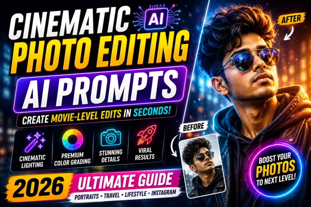 Cinematic photo editing AI prompts for movie-style edits and cinematic Instagram photos