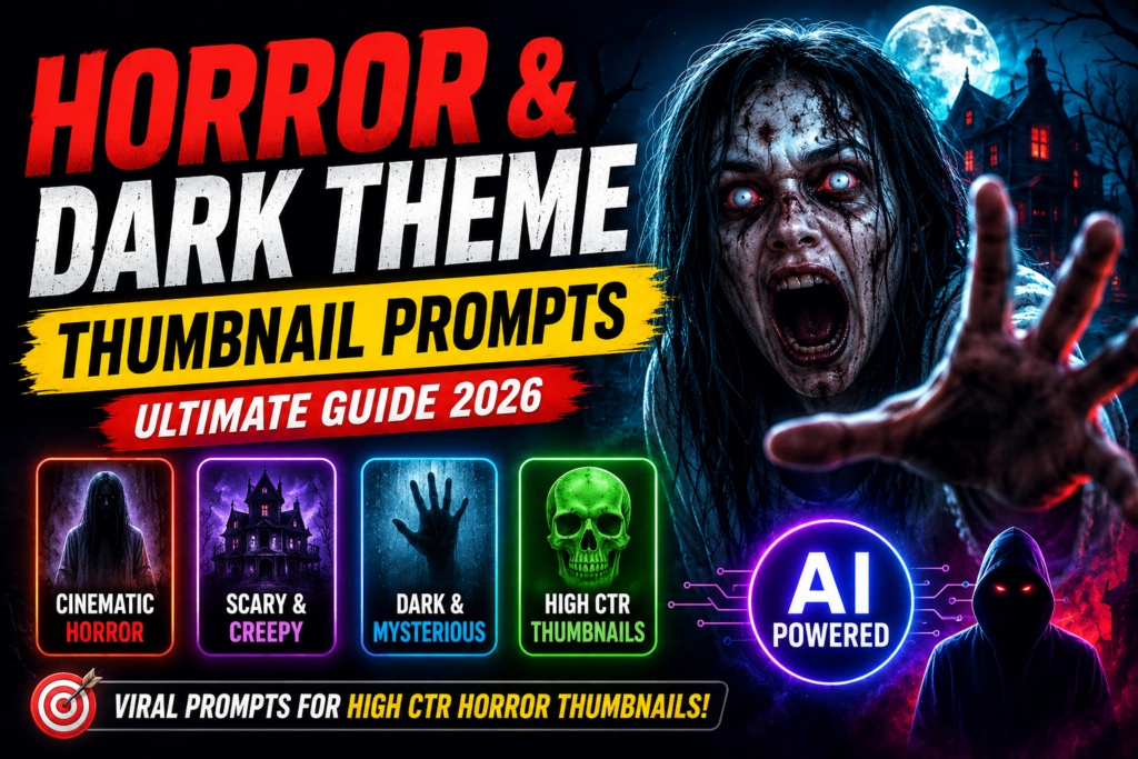 Horror & dark theme thumbnail prompts for cinematic scary YouTube thumbnails and horror AI designs