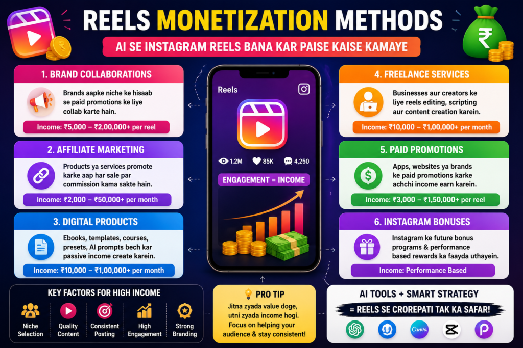 AI Se Instagram Reels Bana Kar Paise Kaise Kamaye using reels monetization methods