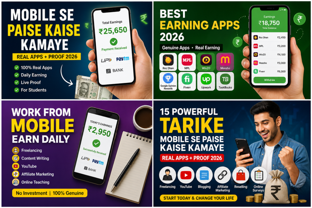 Mobile Se Paise Kaise Kamaye 2026 me real apps aur proof ke sath