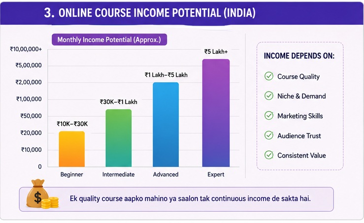 AI Online Course Income potential for beginners and advanced creators in India
