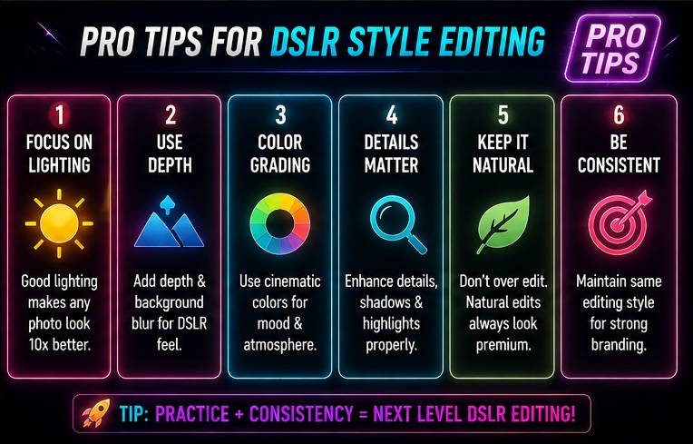 Pro DSLR style AI editing prompts for mobile photos and cinematic editing strategies