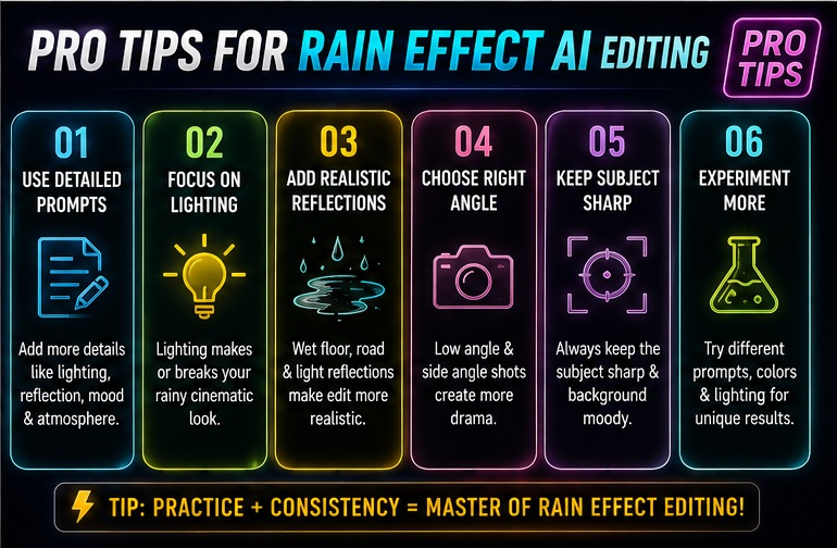 Pro Rain effect AI photo editing prompts and cinematic rain editing strategies
