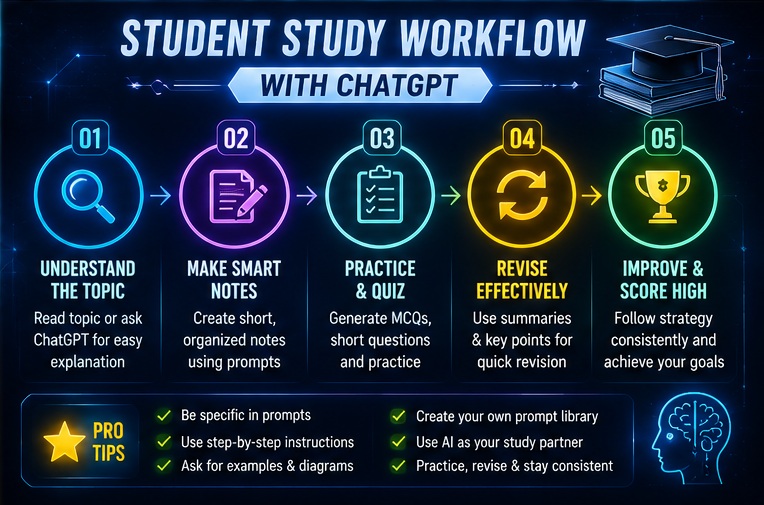Student study workflow using Best ChatGPT prompts for students and smart AI learning system