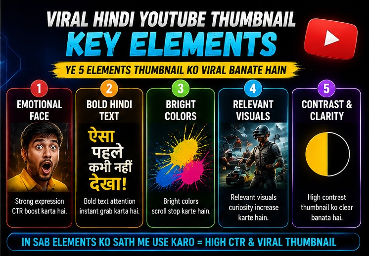 Viral Hindi YouTube thumbnail prompts key elements for better CTR and engagement