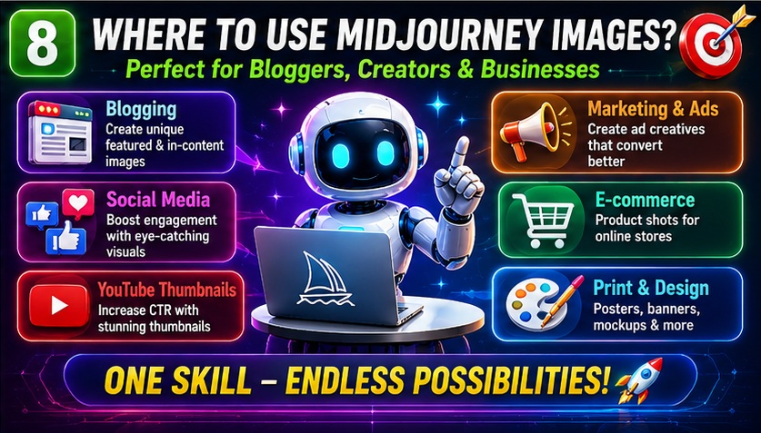 Where to use Midjourney realistic images for blogging social media YouTube marketing ecommerce and business content