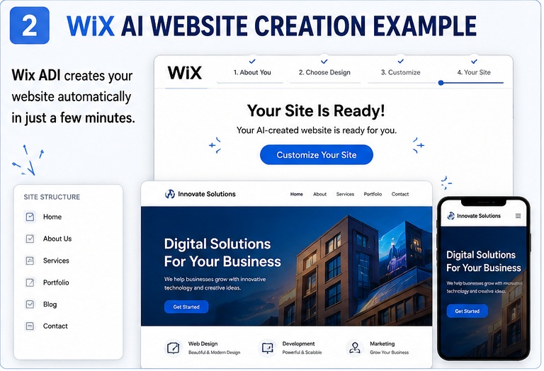 Wix AI website builder example for website creation