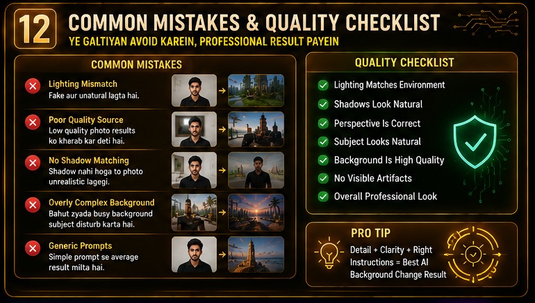 AI Photo Background Change Prompts common mistakes quality checklist and professional editing tips